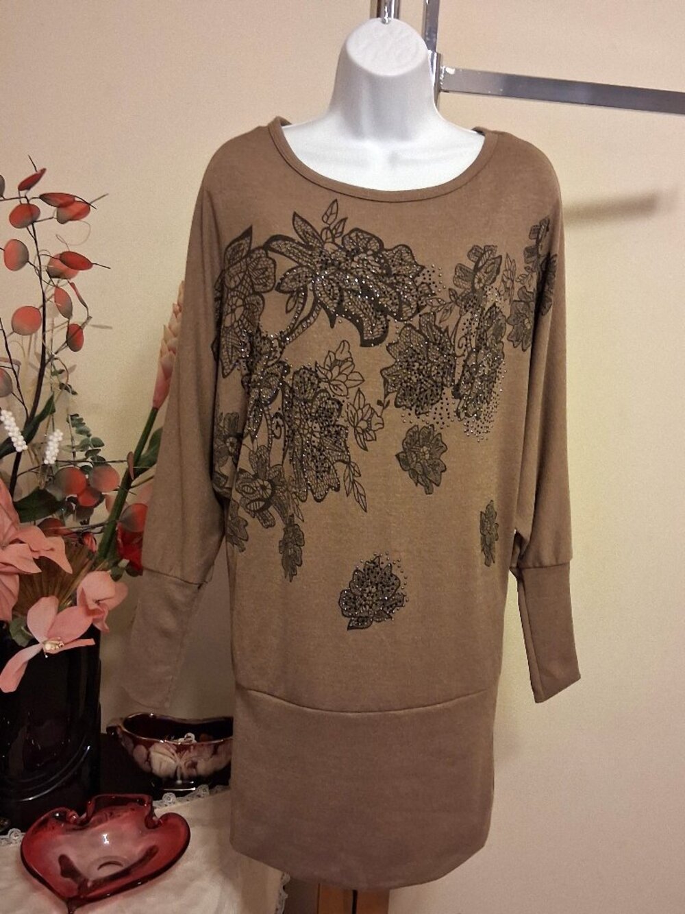 NWOT LUXX Premium Quality Floral Knit Cardigan Sweater Midi Dress Batwing Sleeve